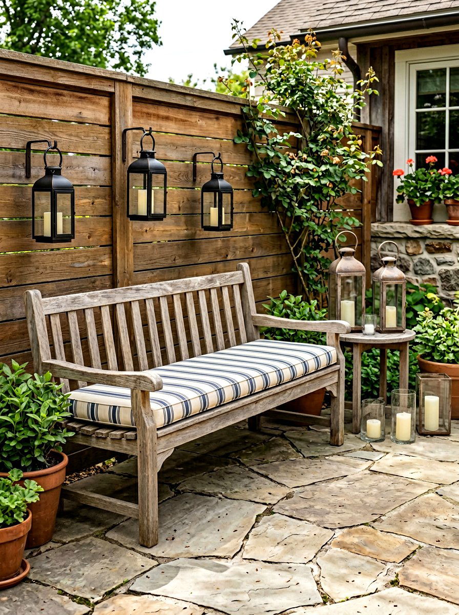 Rustic Wooden Bench - 25 Spring Patio Corner Decor Ideas