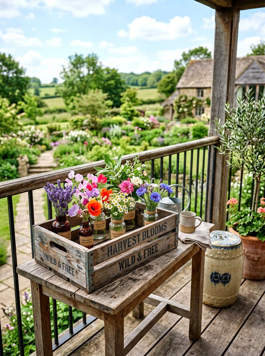 Rustic Wooden Crate - 25 Spring Balcony Table Decor Ideas