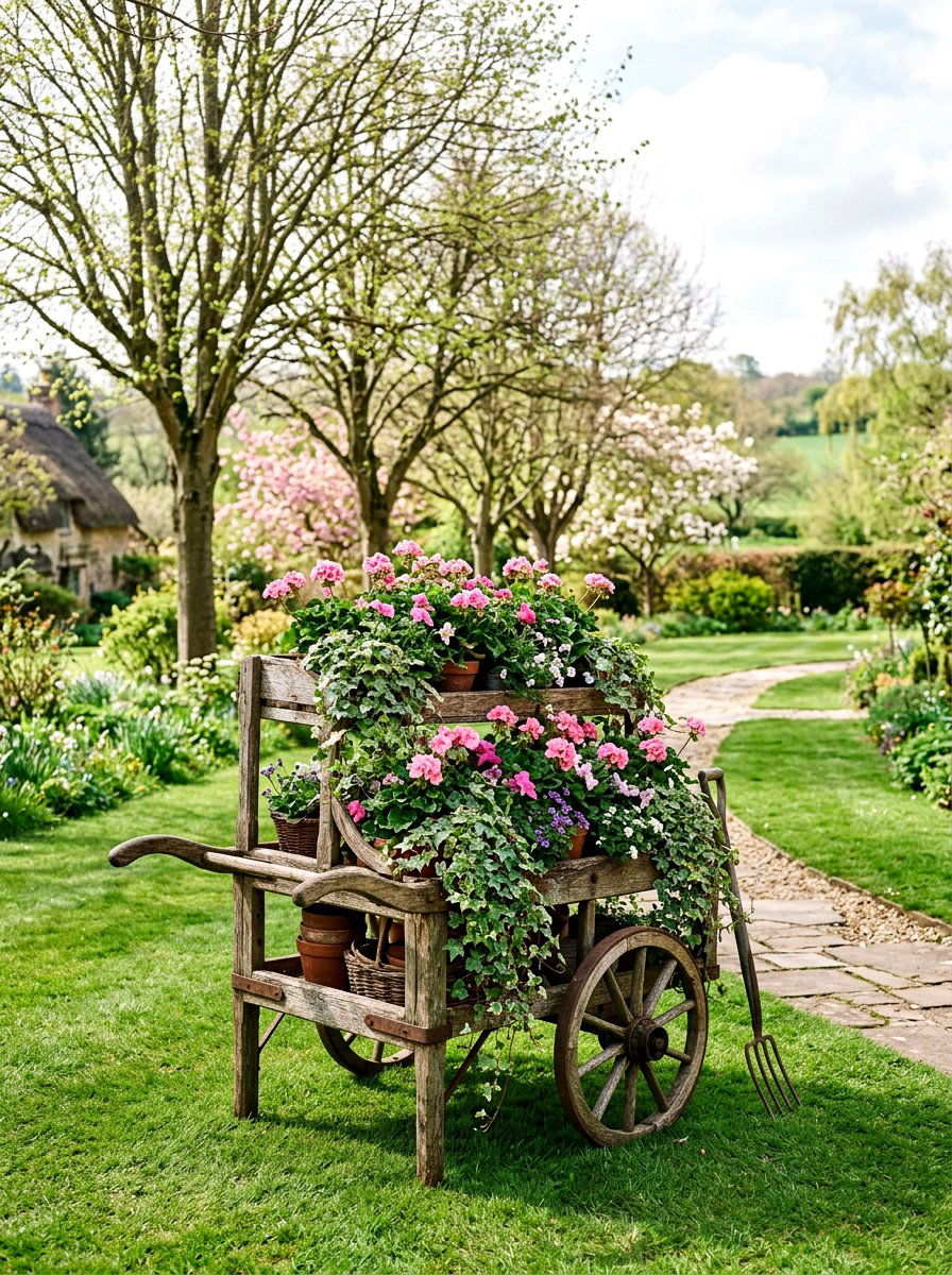 Rustic Wooden Flower Cart - 25 Spring Wagon Decor Ideas