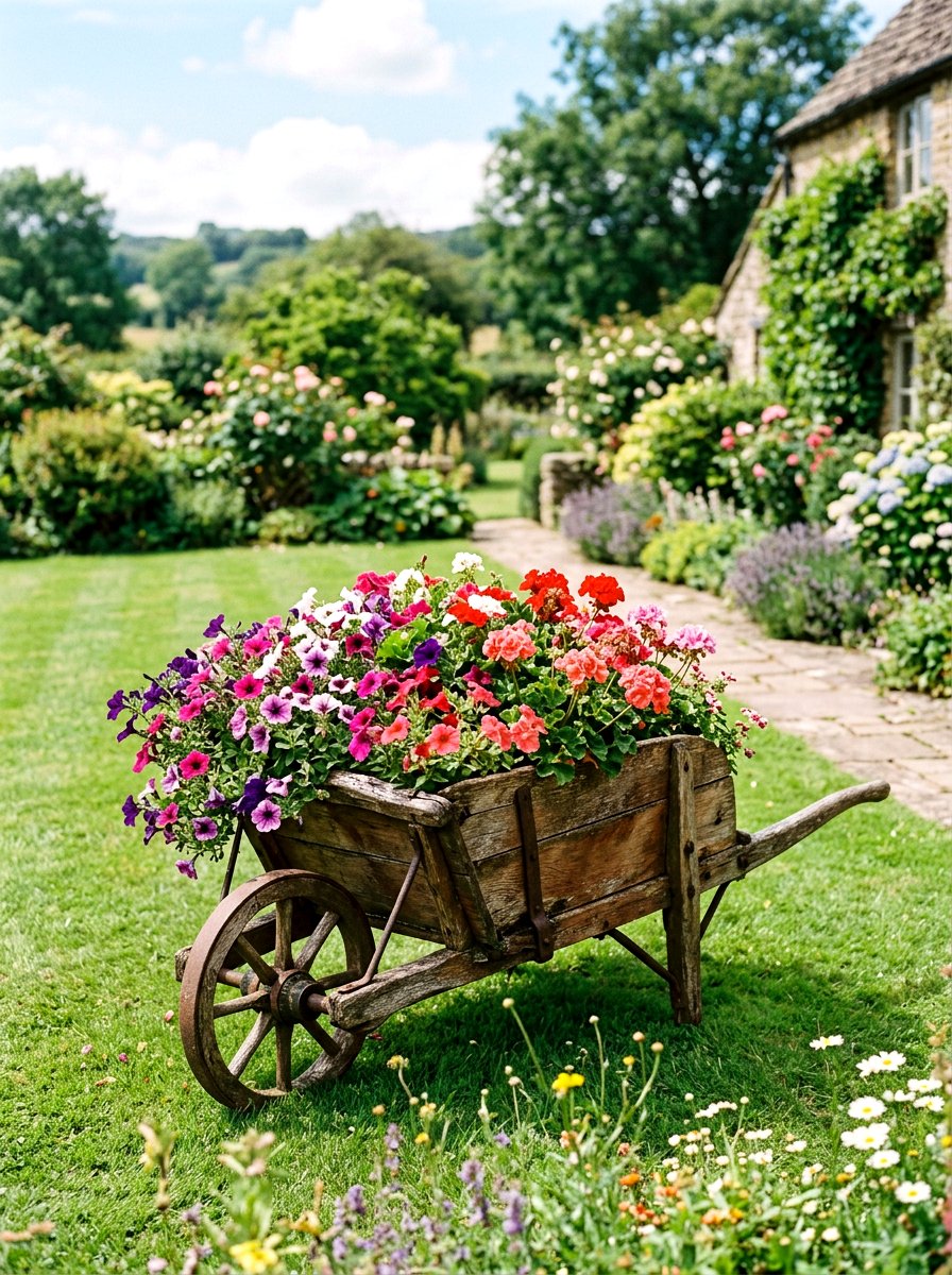 Rustic Wooden Wheelbarrow Planter - 25 Spring Garden Planter Ideas
