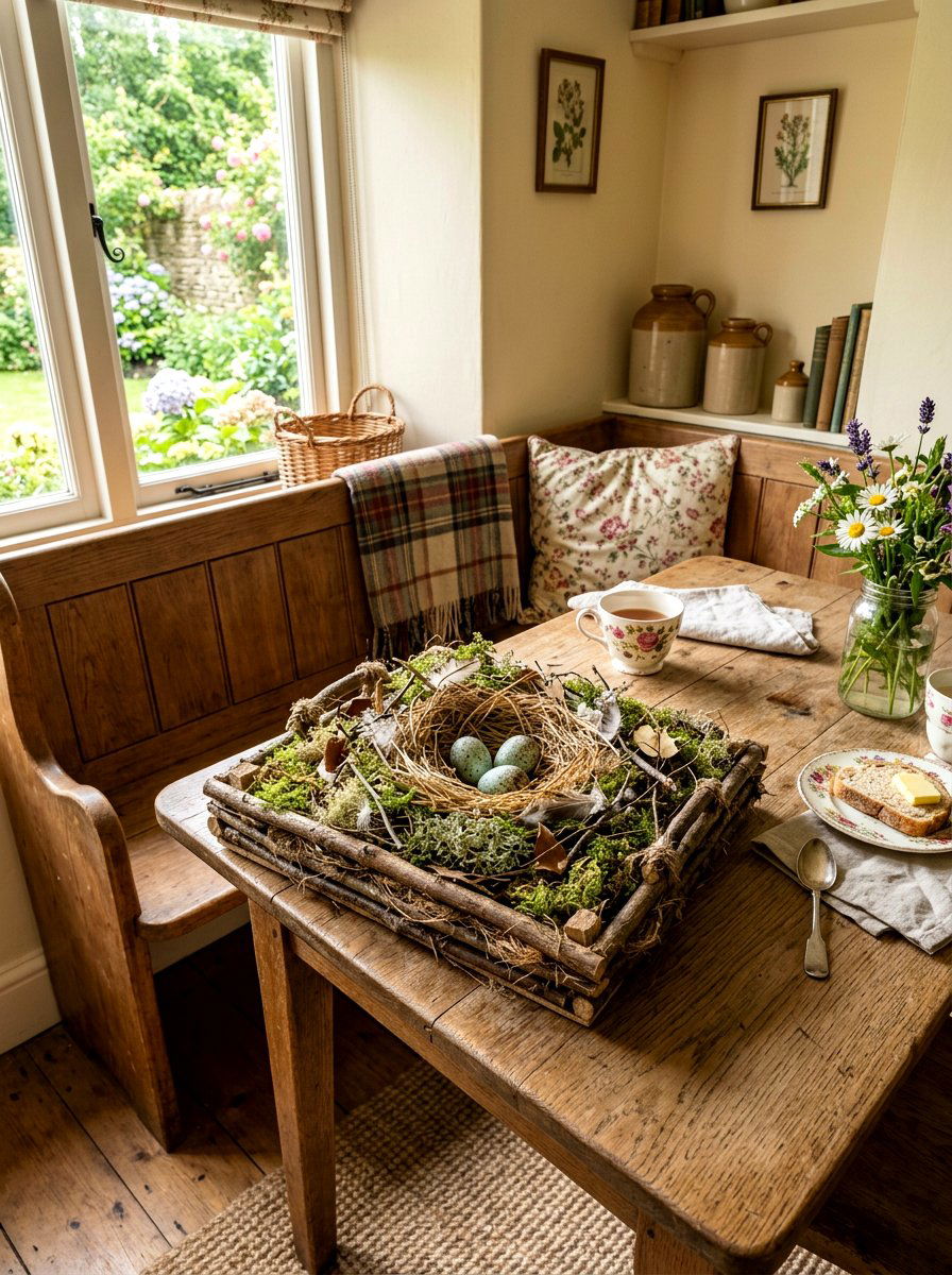 Rustic bird nest tray - 25 Spring Vintage Tray Decor Ideas