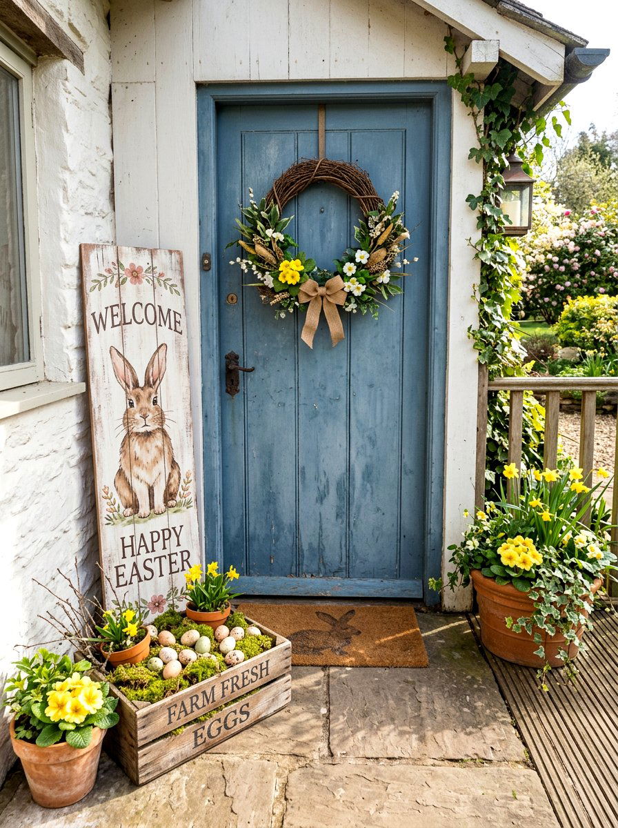 Rustic bunny porch leaner - 25 Spring Porch Sign Ideas