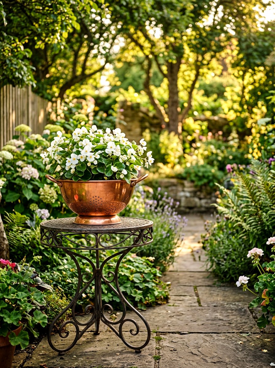 Rustic copper colander planter - 25 Spring Colander Planter Ideas