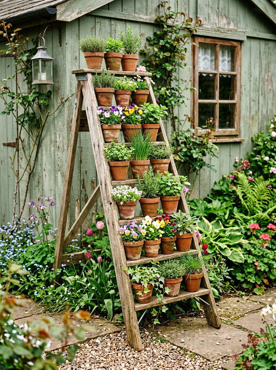 Rustic ladder planter - 25 Spring Planter Ideas