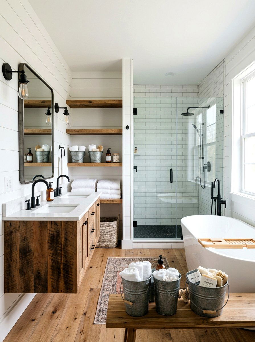 Rustic metal pail bathroom storage - 25 Spring Galvanized Decor Ideas