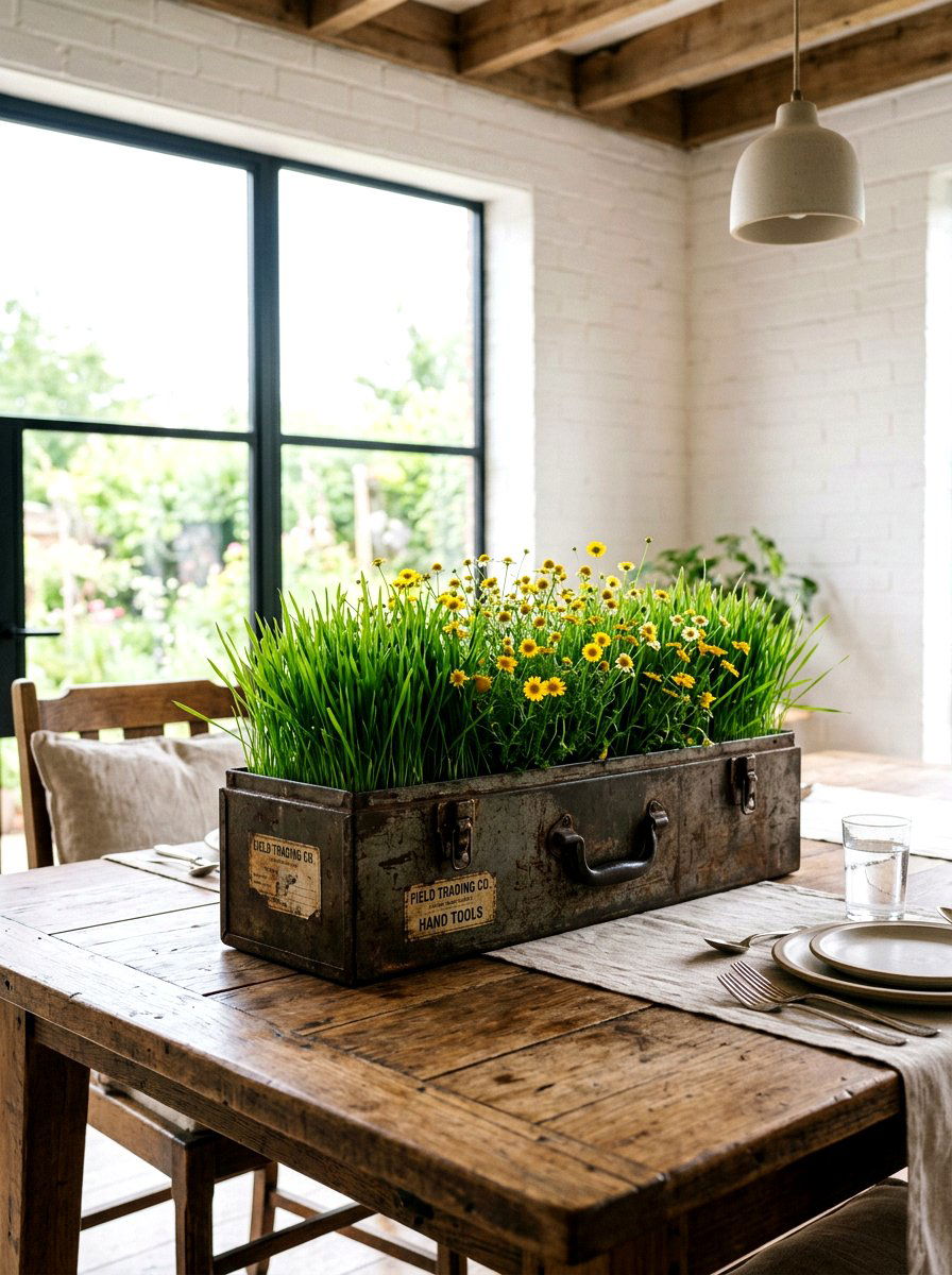 Rustic metal tool box planter - 25 Spring Galvanized Decor Ideas
