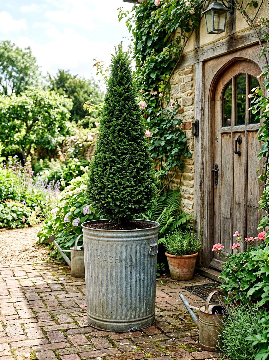 Rustic metal trash can planter - 25 Spring Galvanized Decor Ideas