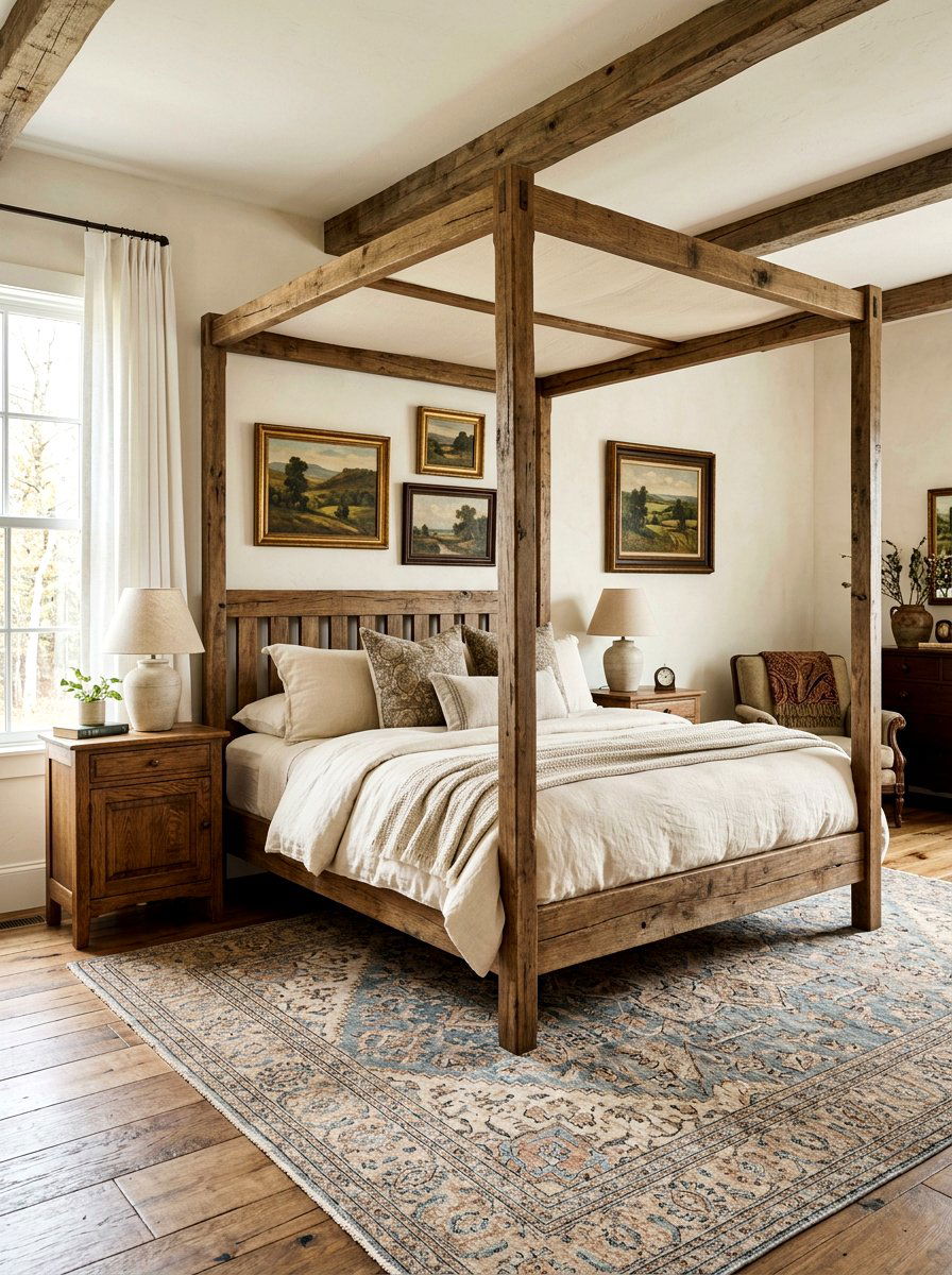 Rustic oak canopy bed - 25 Spring Four Poster Bed Decor Ideas
