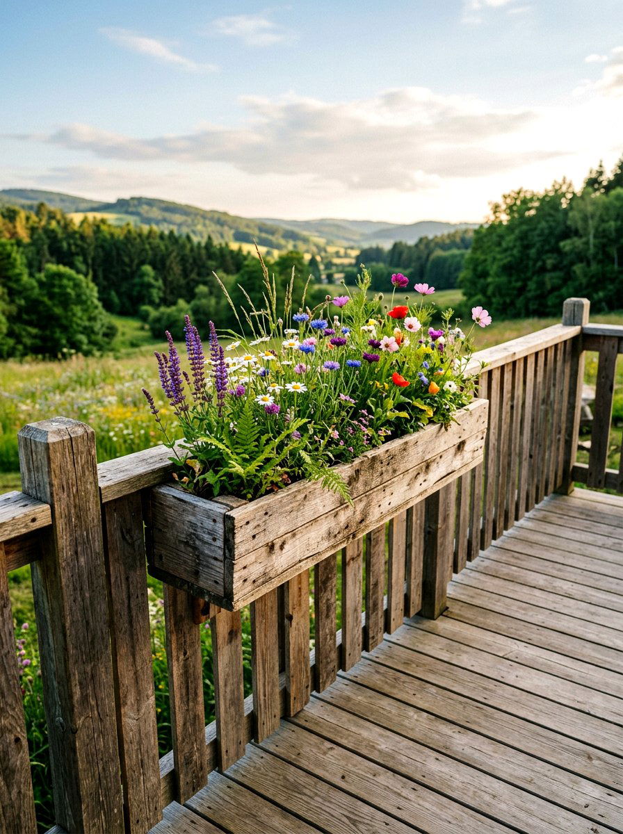 Rustic pallet railing box - 25 Spring Porch Railing Planter Ideas