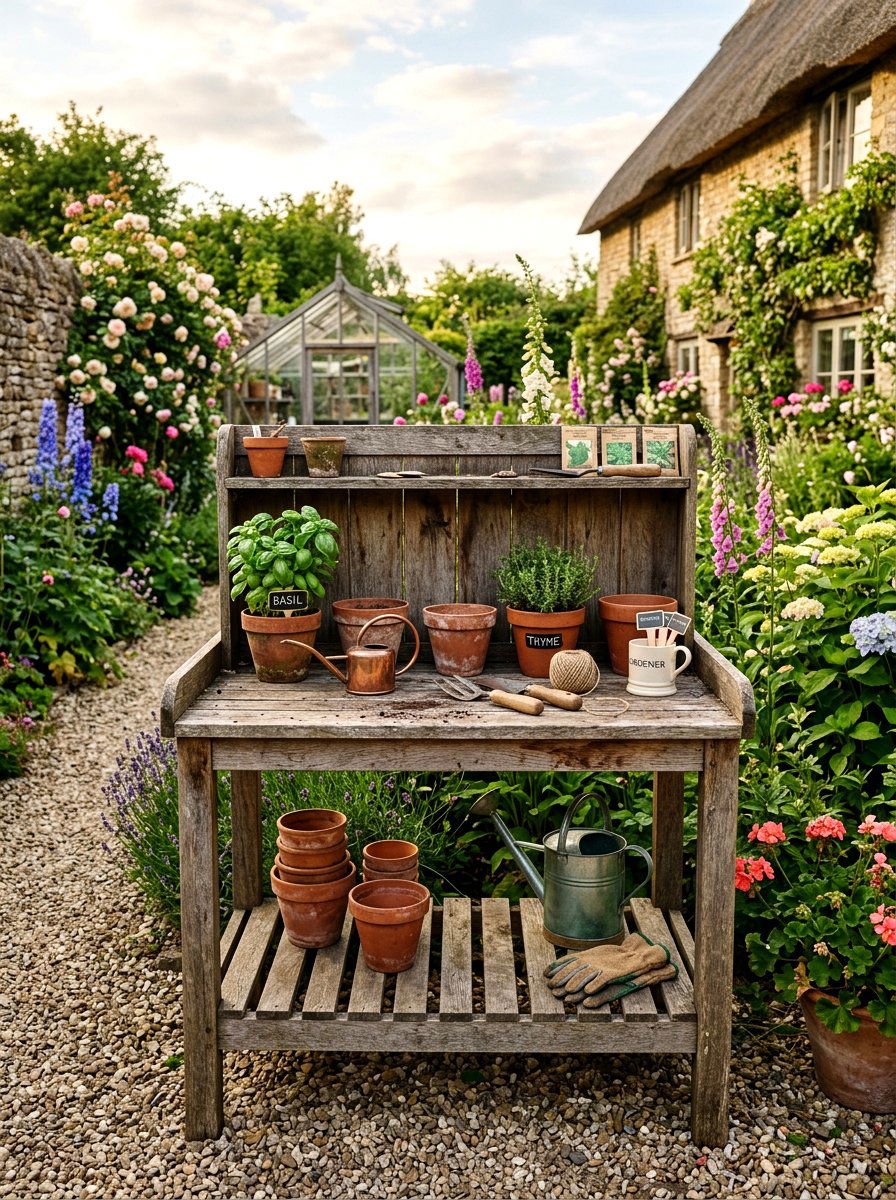 Rustic potting bench - 25 Garden Spring Decor Ideas