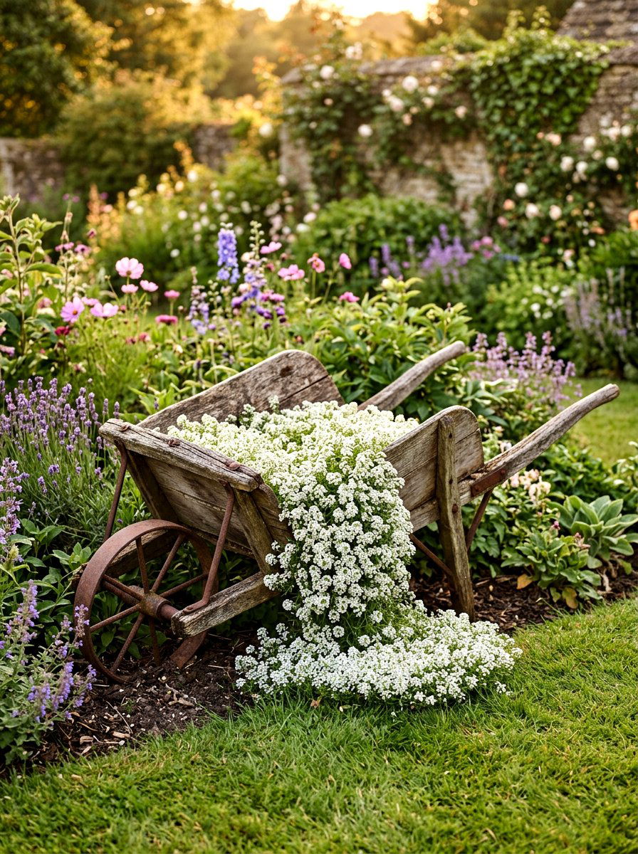 Rustic wheelbarrow decor - 25 Spring Garden Wagon Decor Ideas