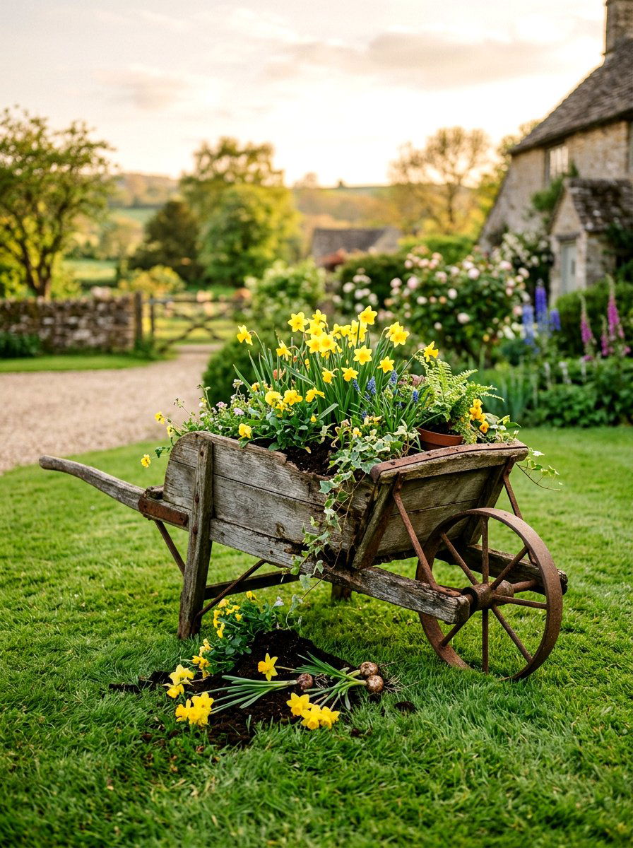 Rustic wheelbarrow flower cart - 25 Spring Flower Cart Decor Ideas