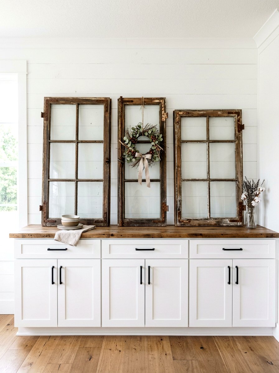 Rustic window frames - 25 Spring Above Cabinet Decor Ideas