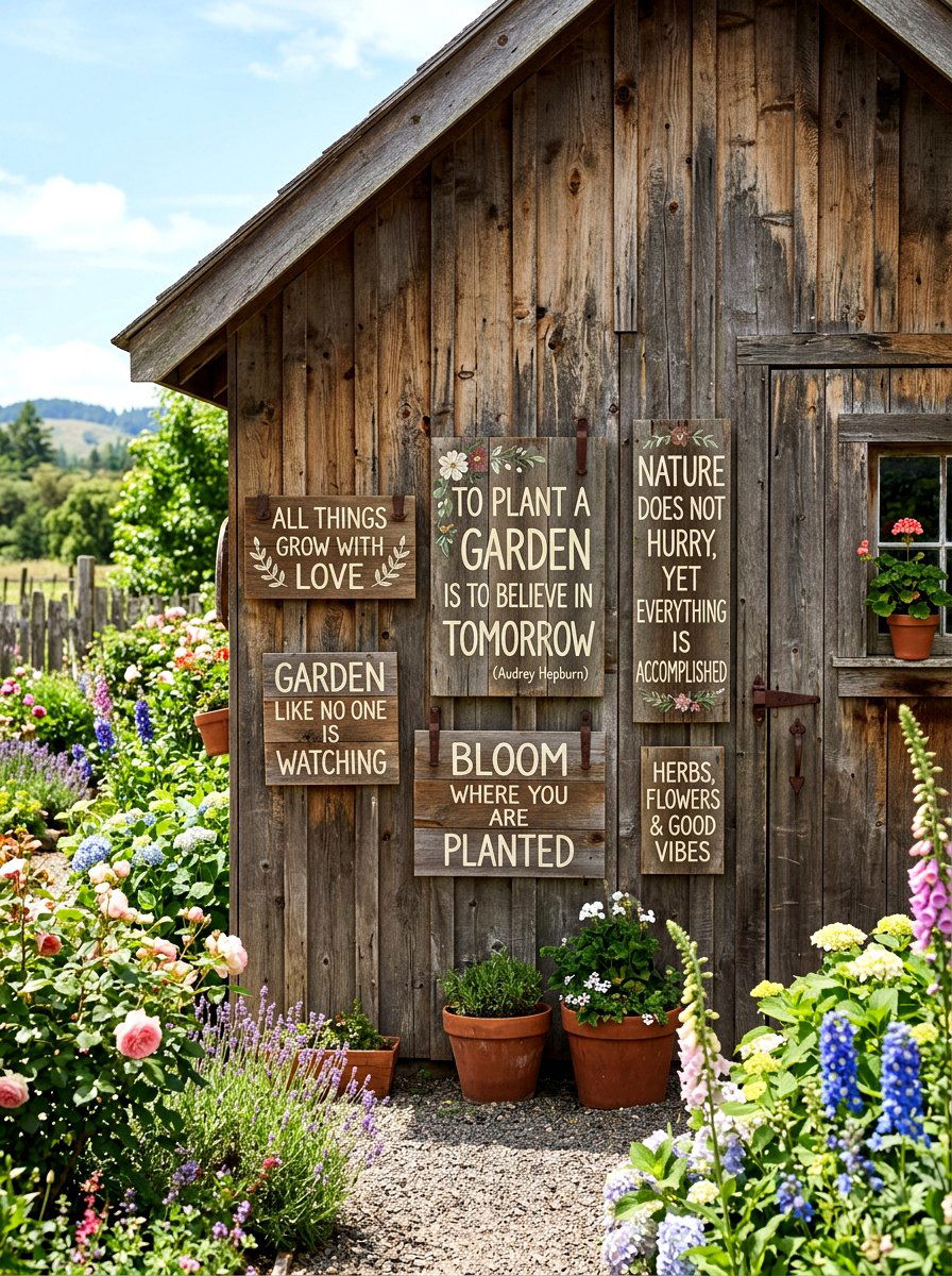 Rustic wood garden signs - 25 Spring Garden Wall Decor Ideas