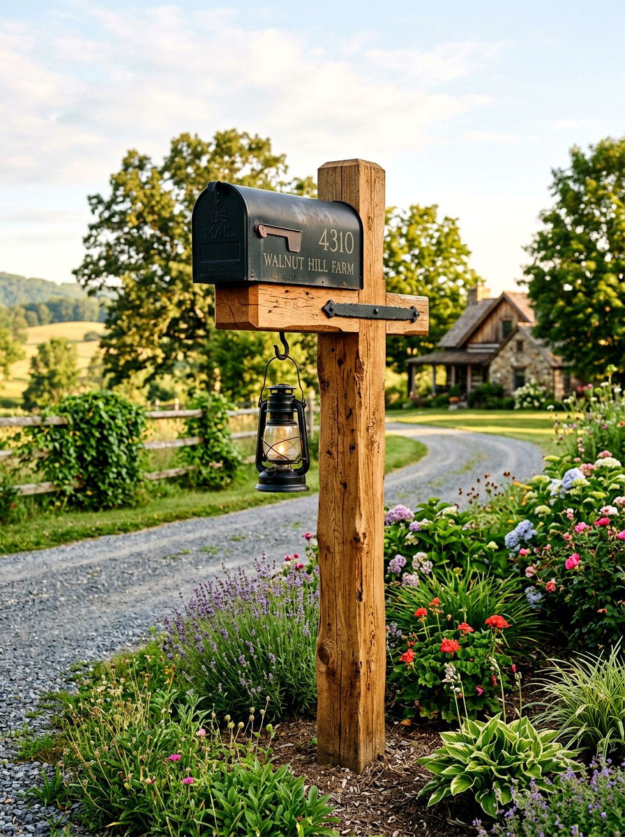 Rustic wood mailbox post - 25 Spring Mailbox Decor Ideas