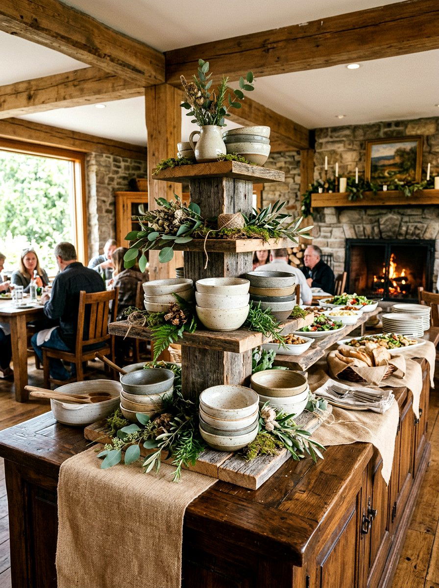 Rustic wood riser - 25 Spring Buffet Table Decor Ideas