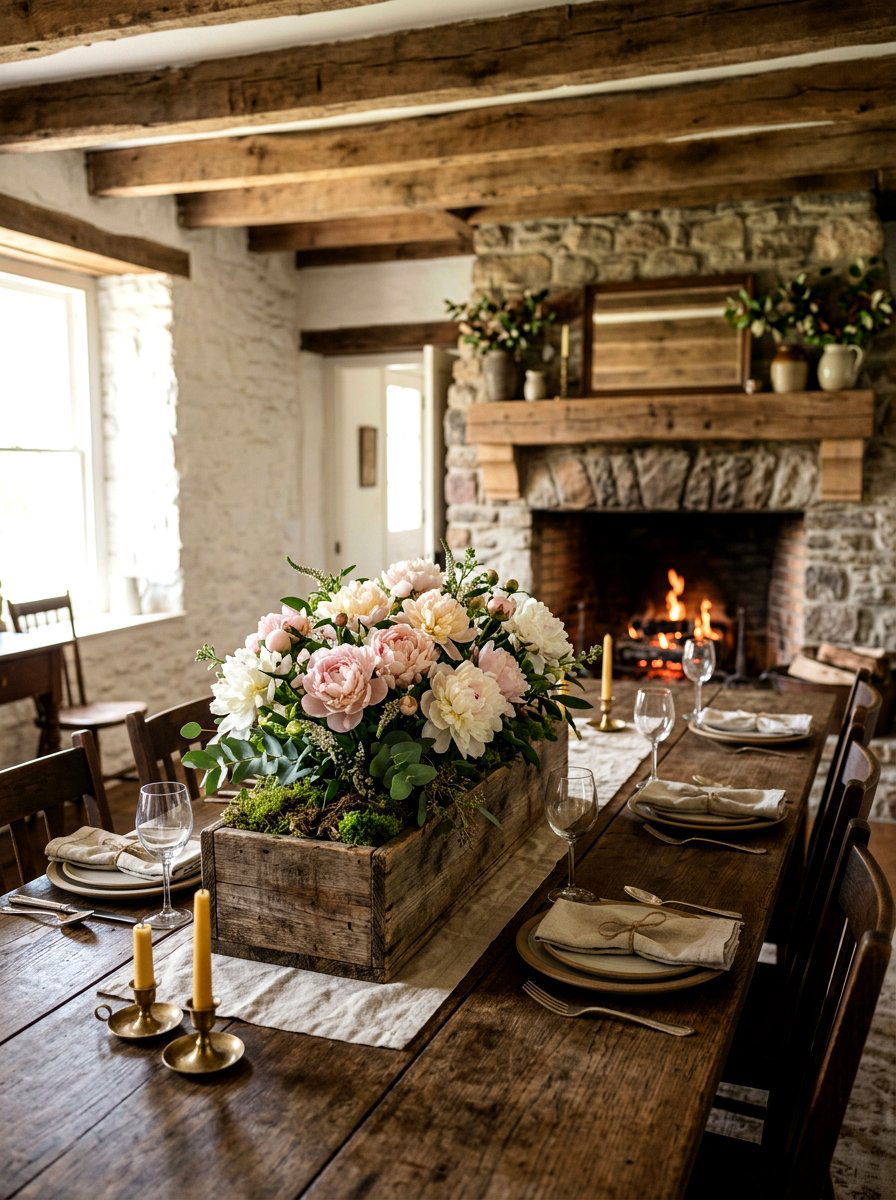 Rustic wooden box peony - 25 Spring Peony Centerpiece Ideas