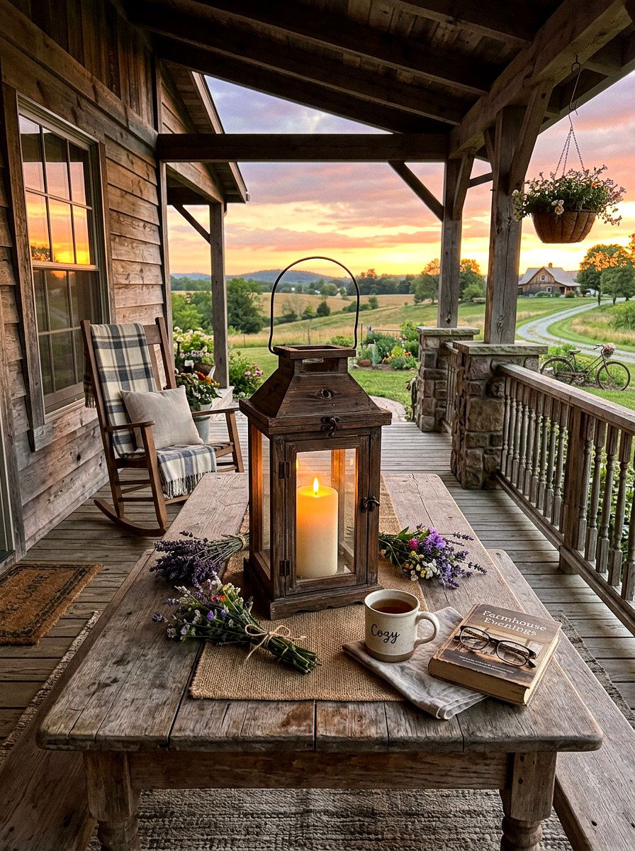 Rustic wooden lantern - 25 Spring Porch Table Decor Ideas