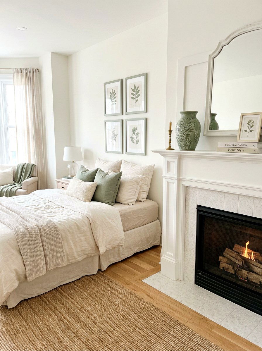 Sage Green Accent - 25 Spring Modern Mantel Ideas