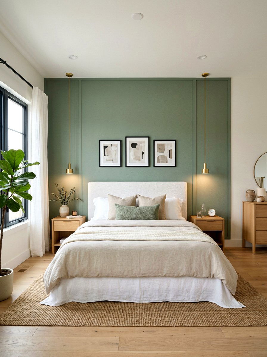 Sage Green Accent Wall - 25 Spring Bedroom Decor Ideas