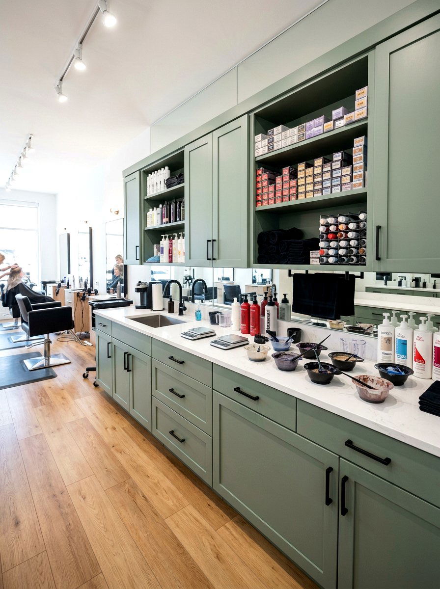 Sage Green Cabinets - 25 Spring Salon Decor Ideas