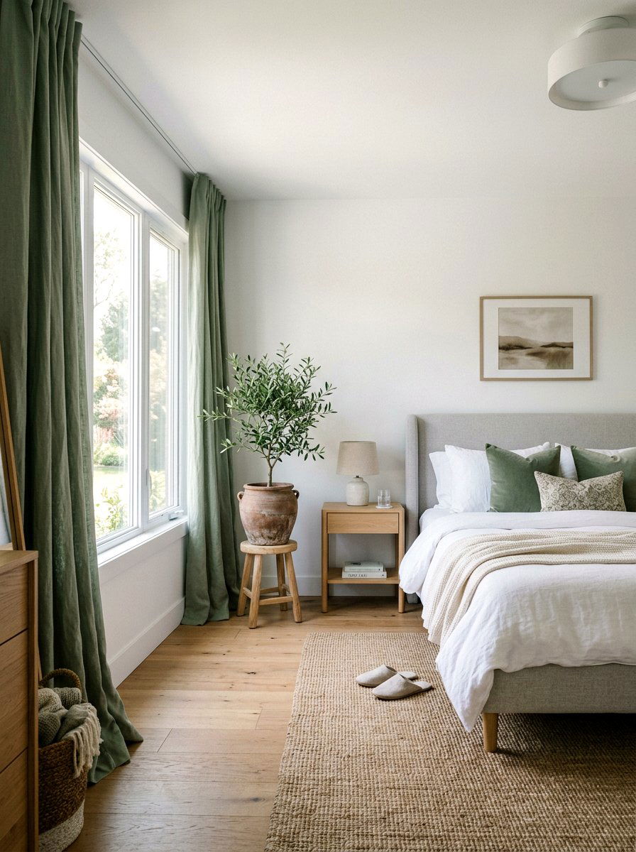 Sage Green Drapes - 25 Spring Bedroom Curtain Ideas