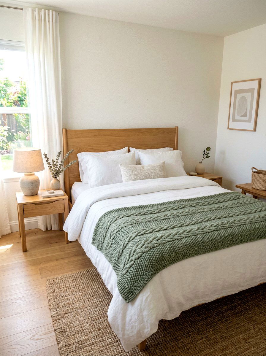 Sage Green Knit Blanket - 25 Spring Knit Throw Ideas