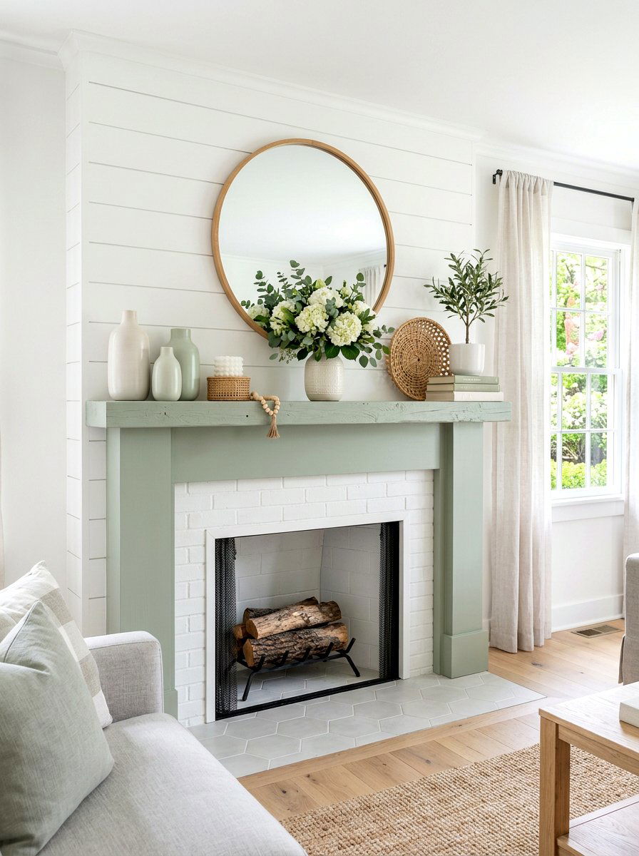 Sage Green Mantel - 25 Spring Cottage Mantel Ideas