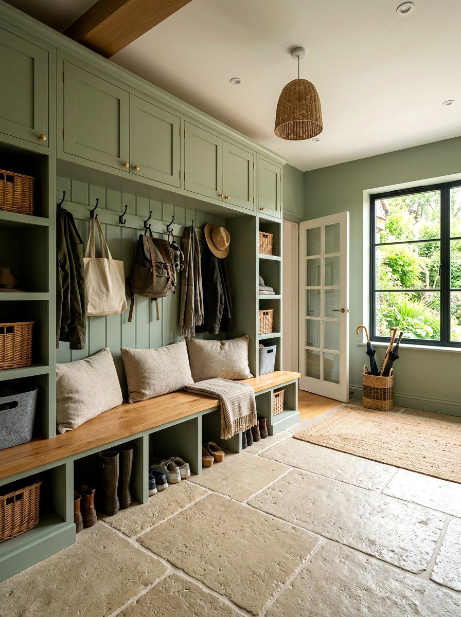 Sage Green Mudroom - 25 Spring Pastel Decor Ideas