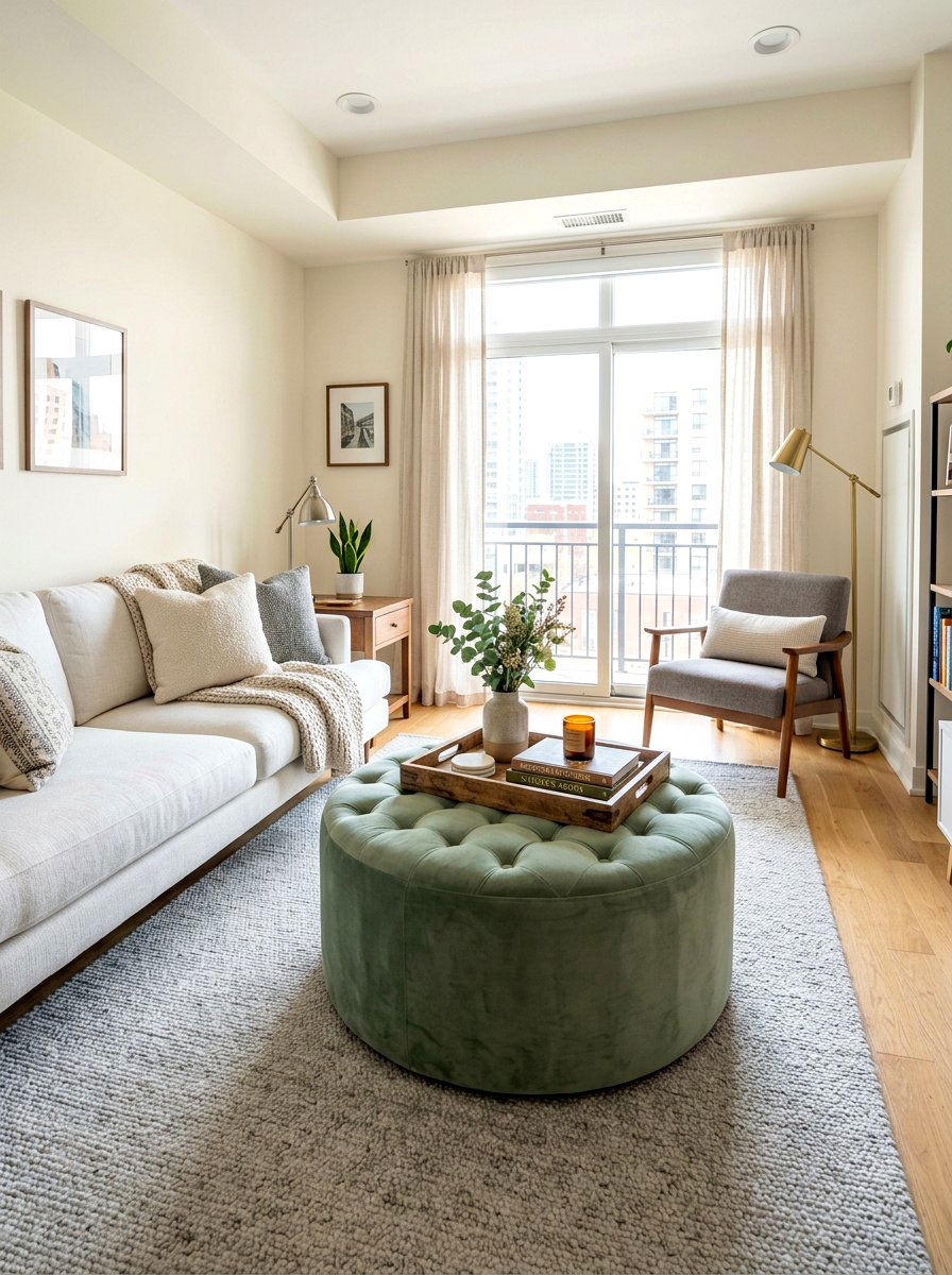 Sage Green Ottoman - 25 Spring Condo Decor Ideas