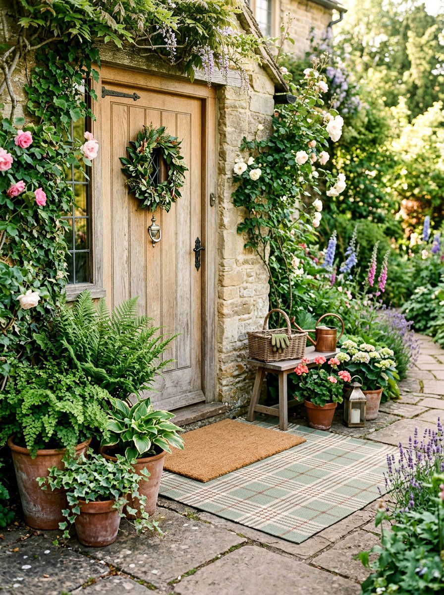 Sage Green Plaid Outdoor Rug - 25 Spring Doormat Layering Ideas