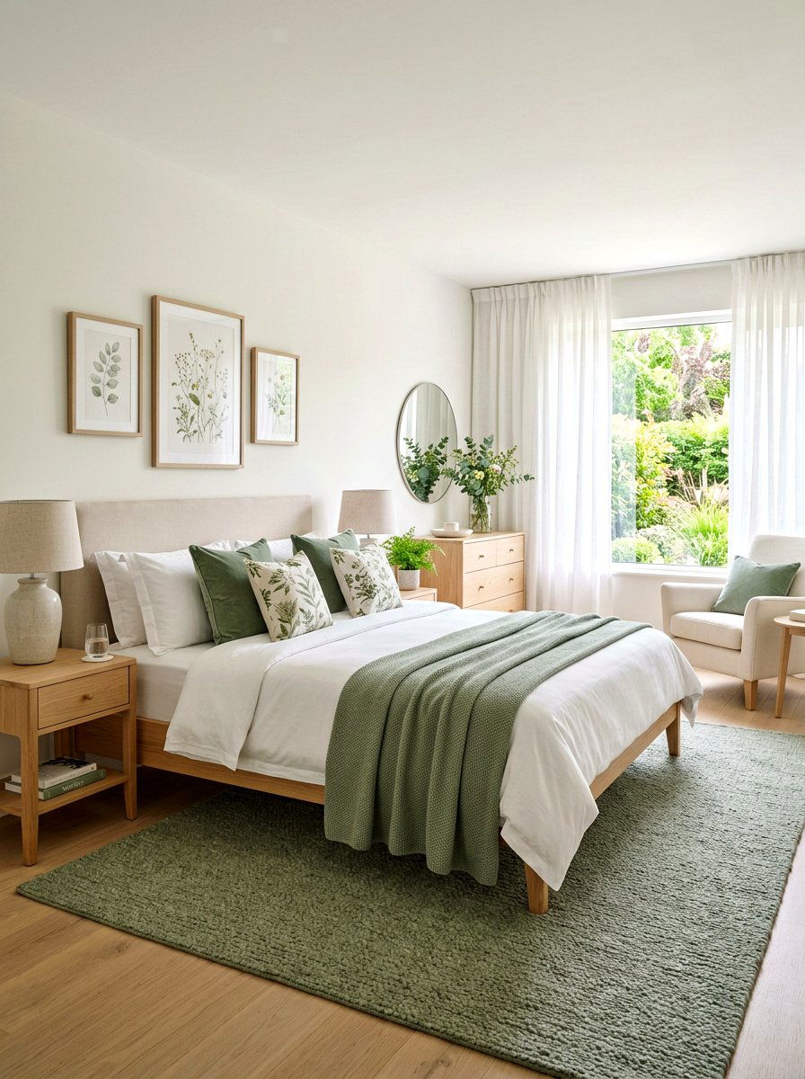Sage Green Textiles - 25 Spring Hotel Room Decor Ideas
