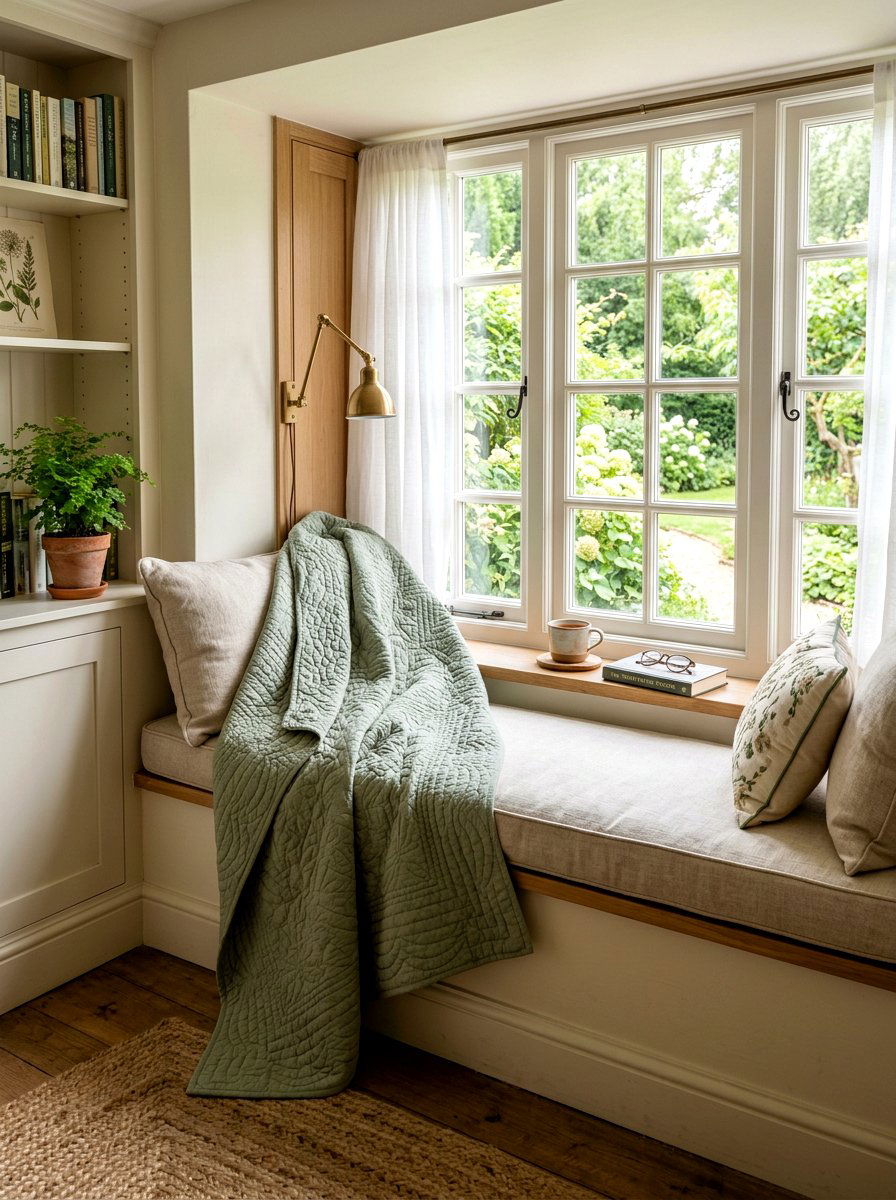 Sage Green Throw - 25 Spring Window Seat Decor Ideas
