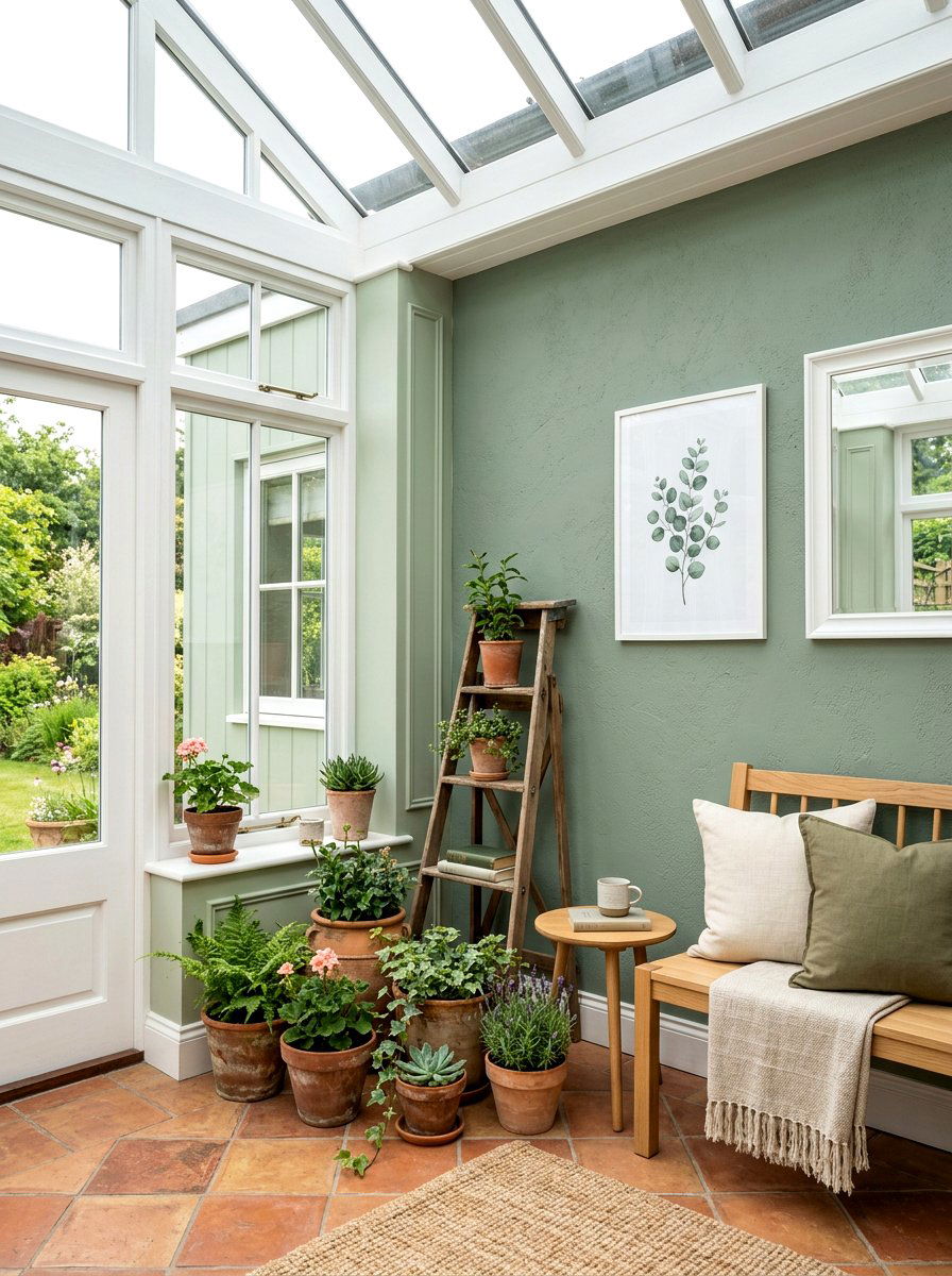 Sage Green Wall - 25 Spring Conservatory Decor Ideas