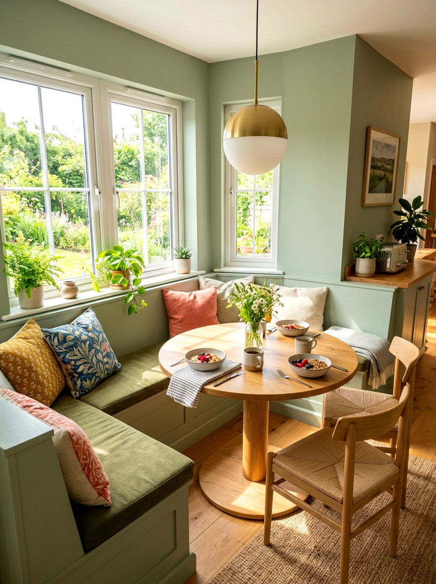 Sage green breakfast nook - 25 Spring Sage Green Decor Ideas