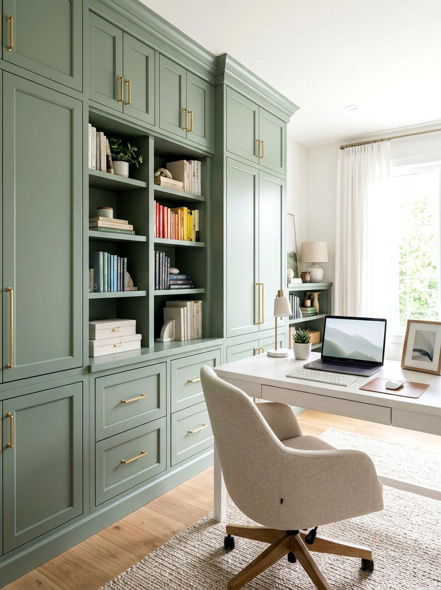 Sage green cabinetry - 25 Spring Office Decor Ideas