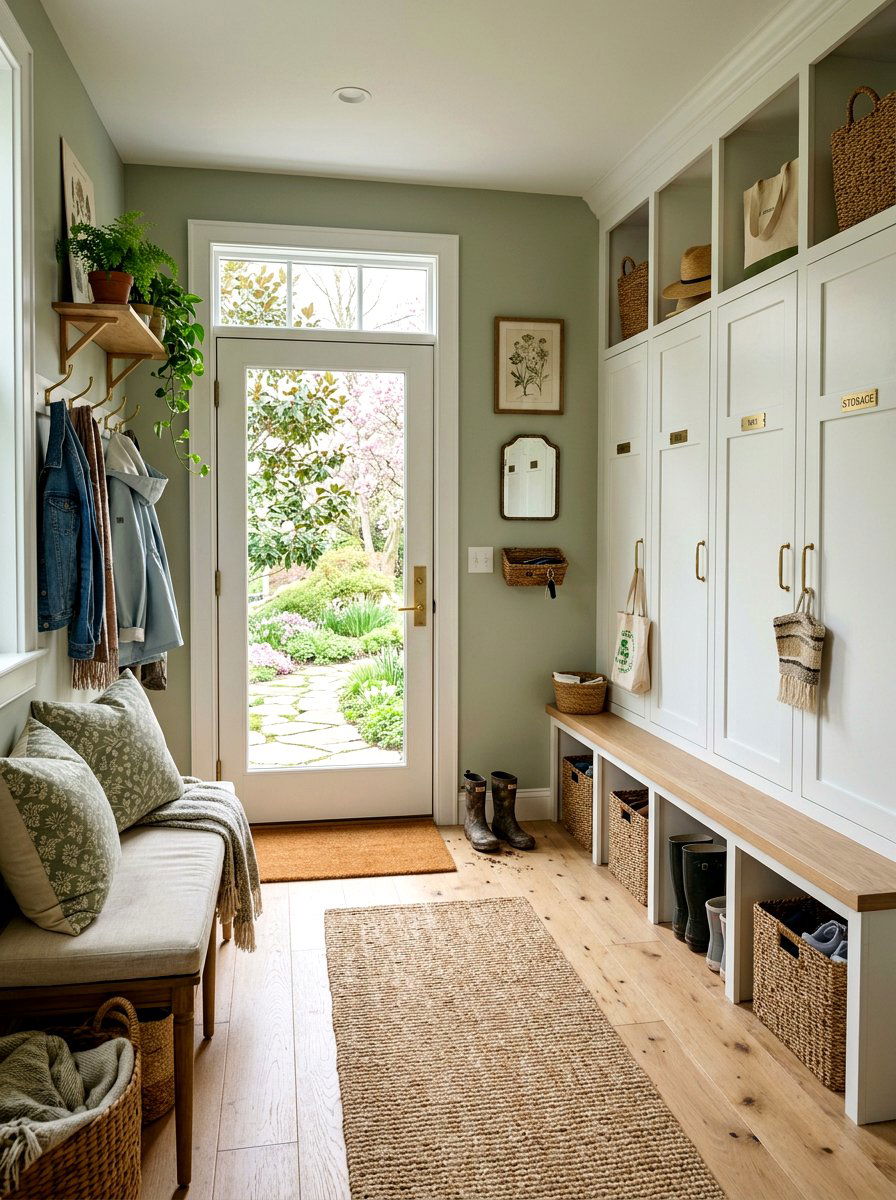 Sage green paint - 25 Spring Mudroom Decor Ideas