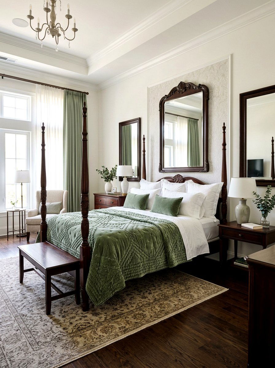 Sage green velvet quilt - 25 Spring Four Poster Bed Decor Ideas