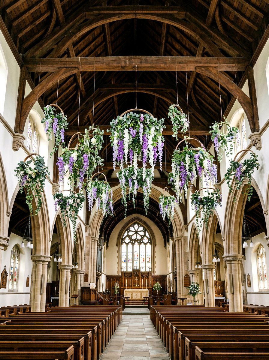 Sanctuary Ceiling Hanging Florals - 25 Spring Church Decor Ideas