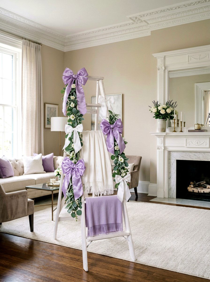 Satin Ribbon Bow - 25 Spring Blanket Ladder Decor Ideas