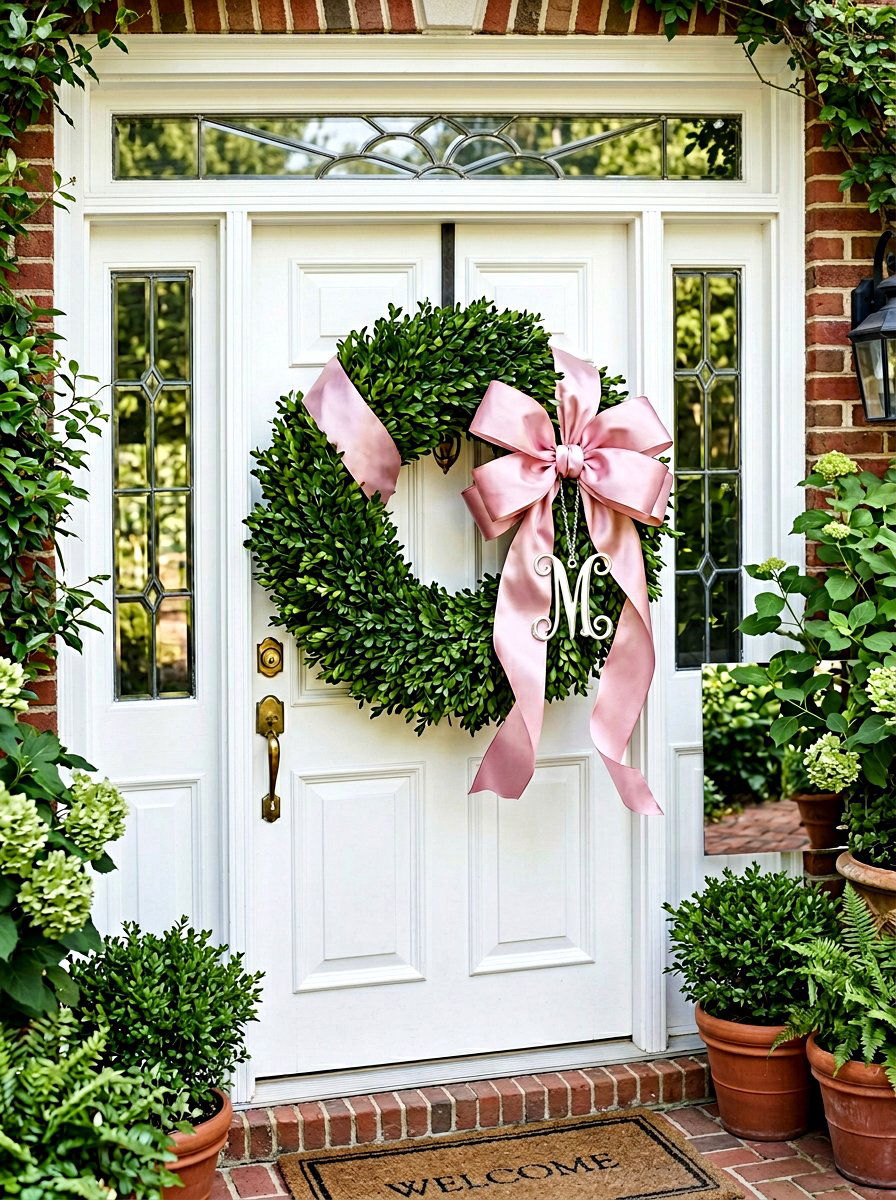 Satin Ribbon Monogram Wreath - 25 Spring Monogram Wreath Ideas