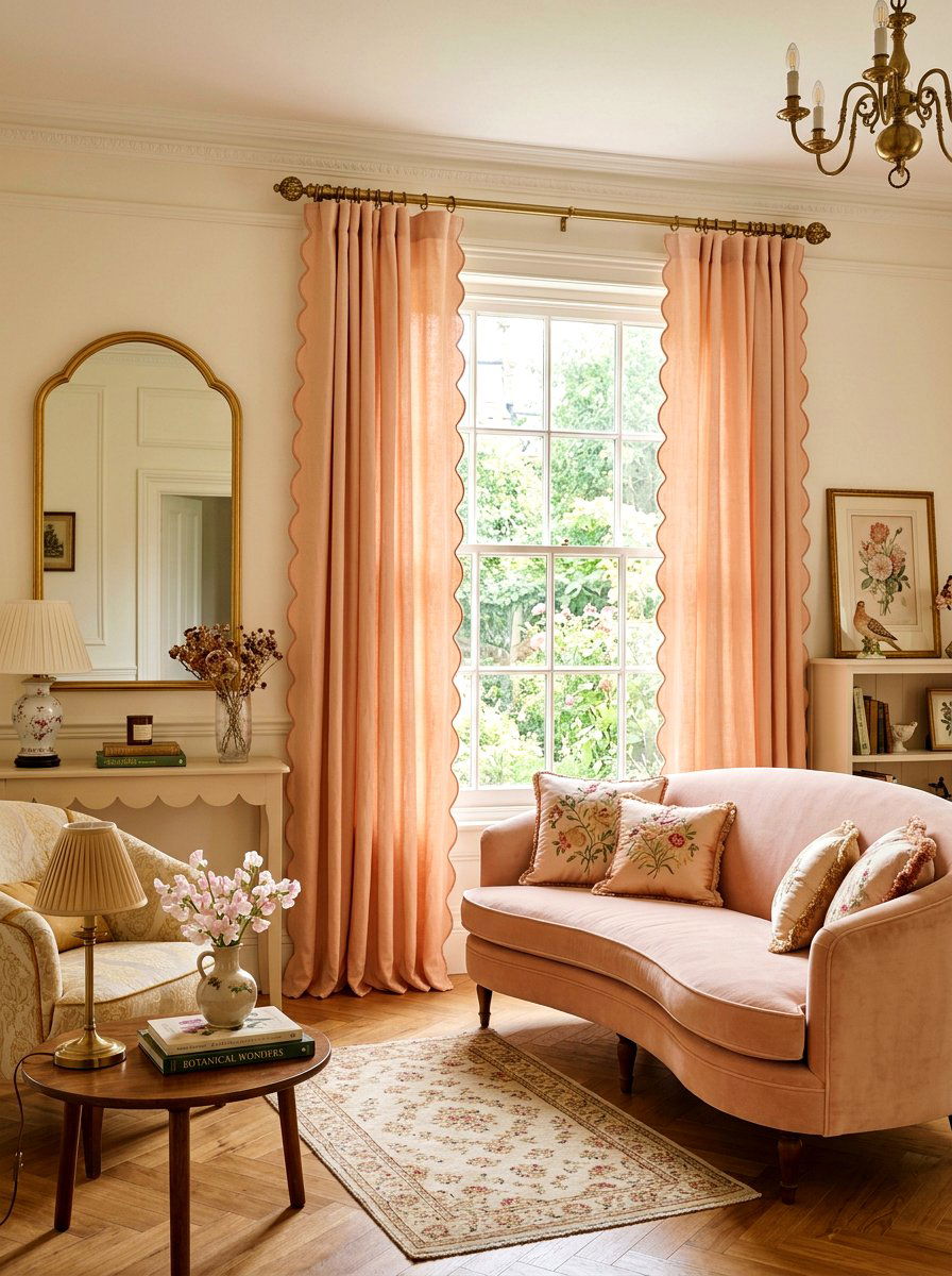 Scalloped Edge Curtains - 25 Spring Living Room Curtain Ideas