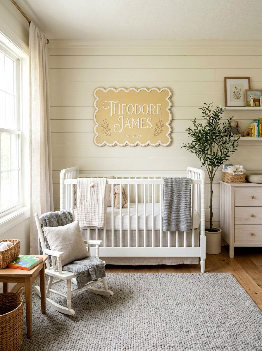 Scalloped Edge Nursery Sign - 25 Spring Farmhouse Sign Ideas