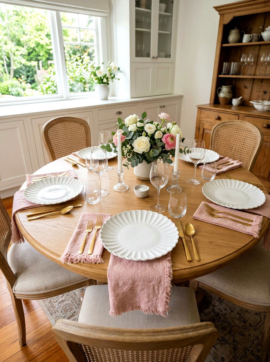 Scalloped Edge Plates - 25 Spring Kitchen Table Decor Ideas