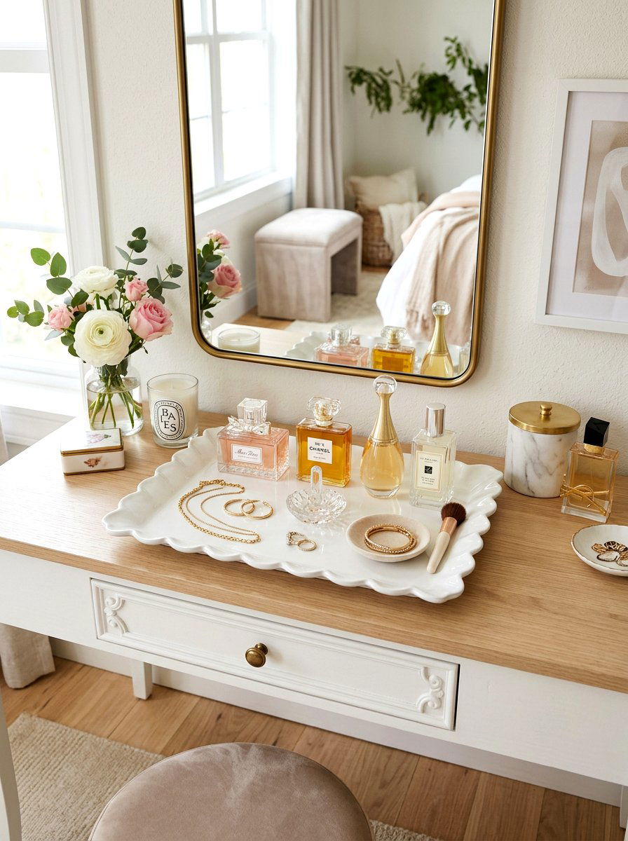 Scalloped Edge Tray - 25 Spring Shelf Decor Ideas