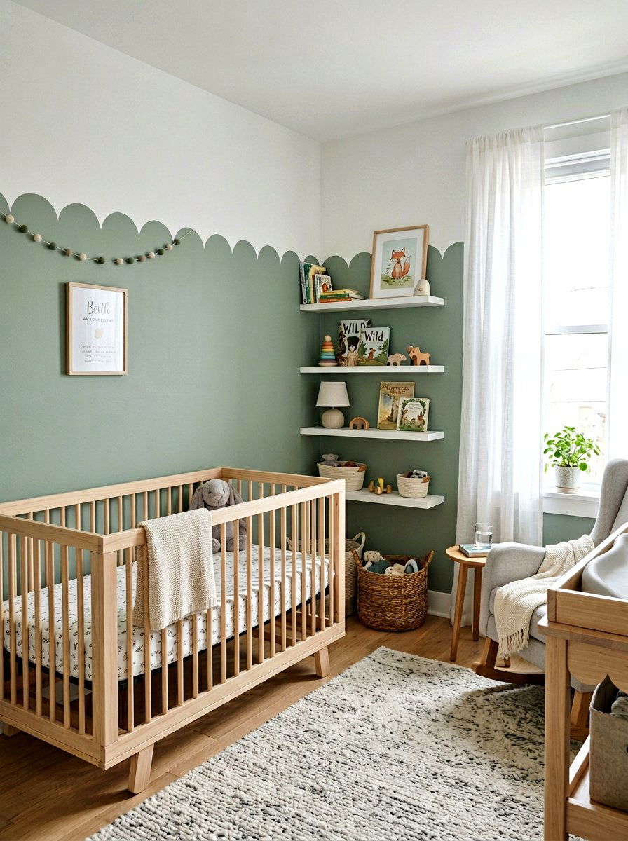 Scalloped Edge Wall Paint - 25 Spring Nursery Wall Decor Ideas