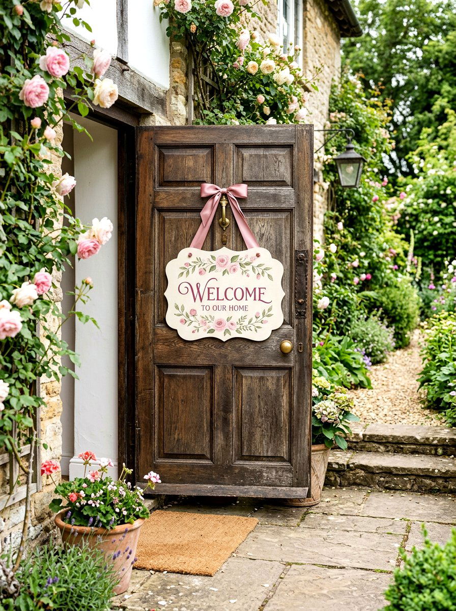 Scalloped Edge Welcome Sign - 25 Spring Welcome Sign Ideas