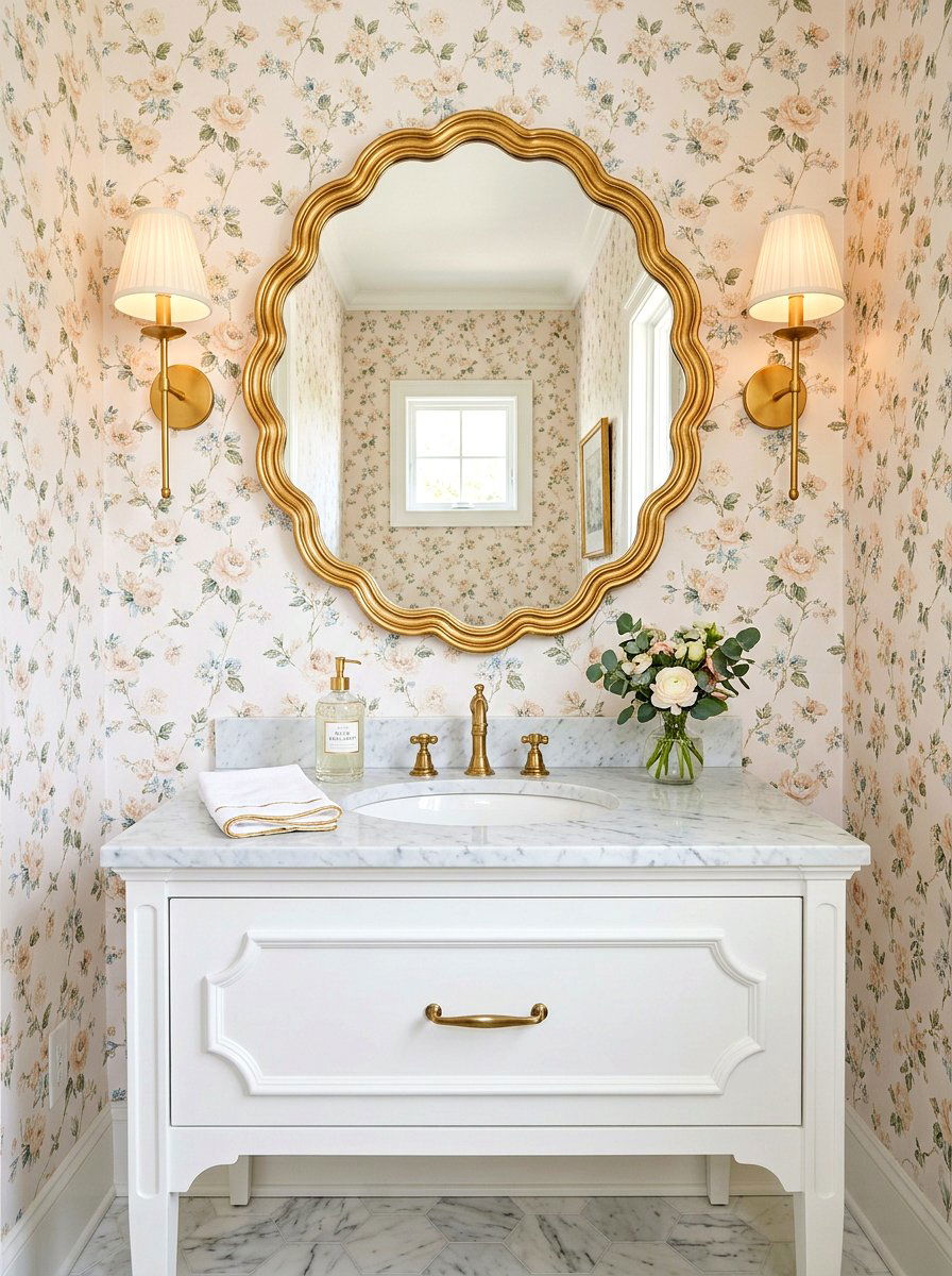 Scalloped Mirror For Powder Room - 25 Spring Powder Room Decor Ideas