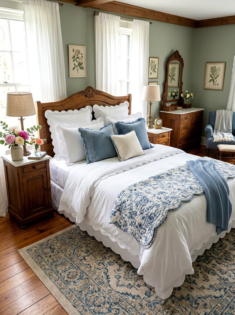 Scalloped edge bedding bedroom - 25 Spring Grandmillennial Decor Ideas