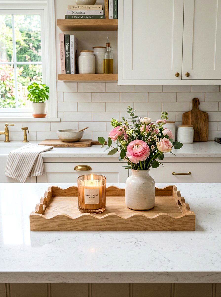 Scalloped tray kitchen - 25 Spring Kitchen Counter Decor Ideas